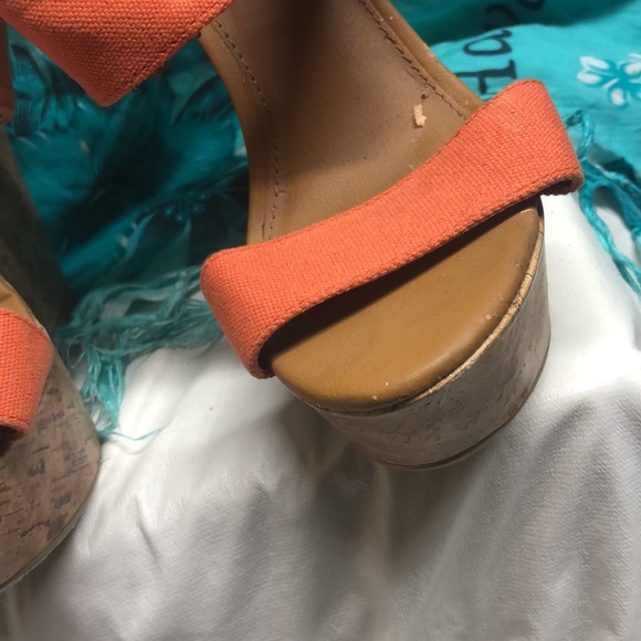 D 💖 size 7 orange cork wedges shoes wear 5.5” heel - Picture 4 of 10